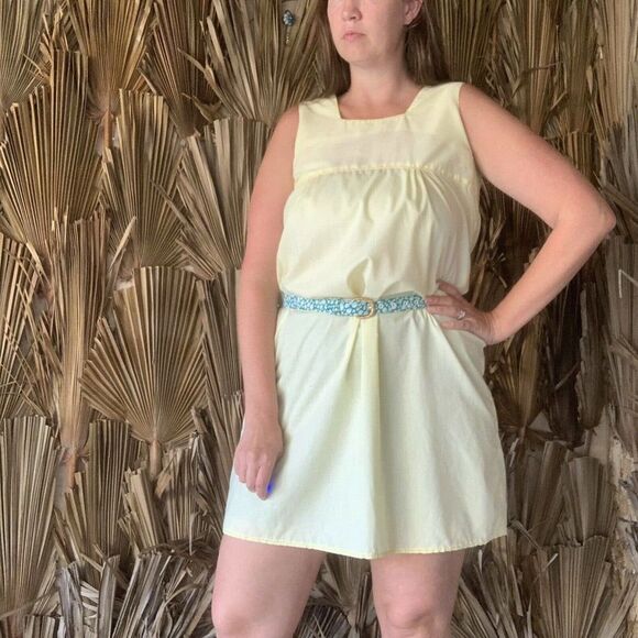 Vintage Dresses & Skirts - Vintage 60's Embroidered Yellow Trapeze Dress